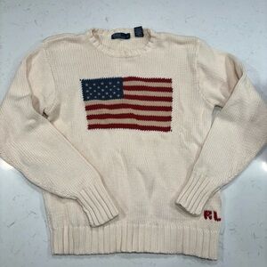 Polo by Ralph Lauren Beige Sweater with Flag Design